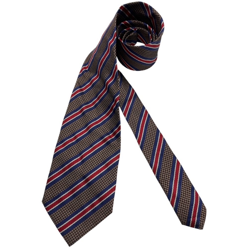 GALLIENI Blue/Red/Brown Striped Geometric Silk LUXURY Tie ITALY